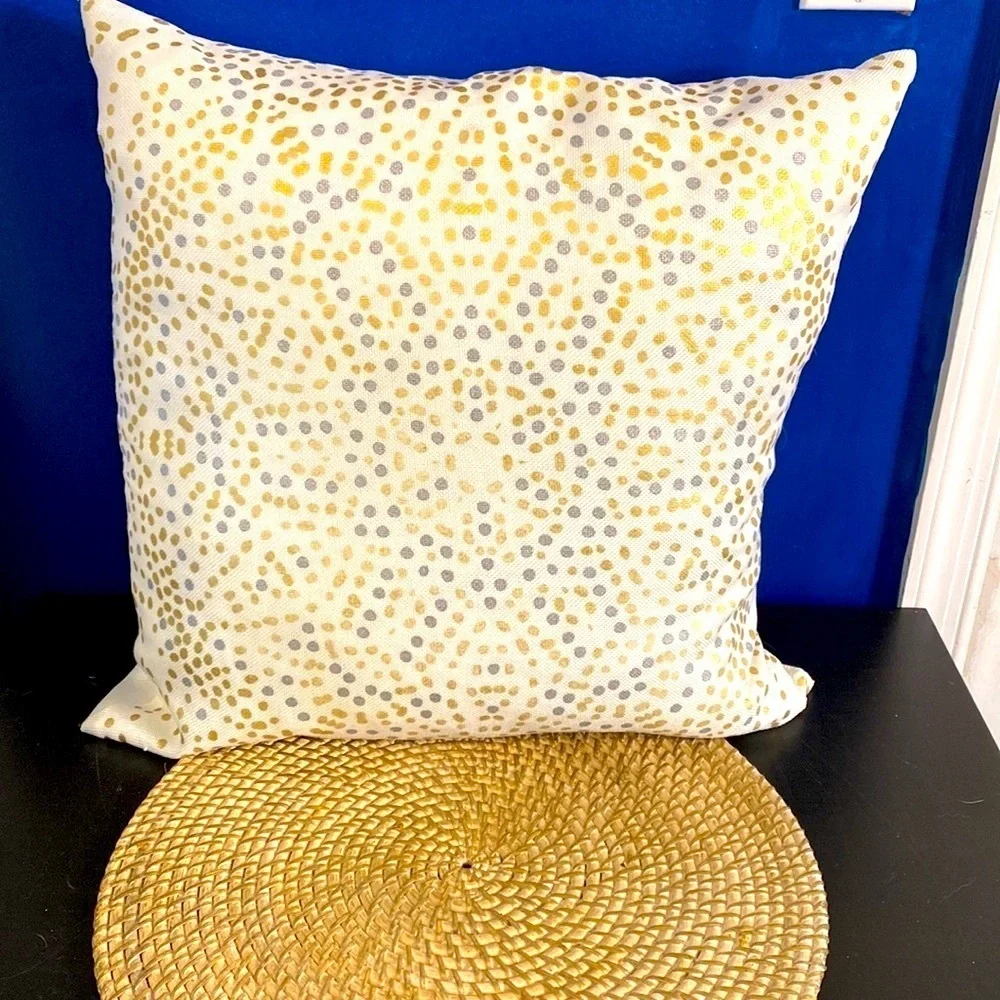 New Set of Two Gold Silver & White 100% Polyester Duck Feather Filled Pillows